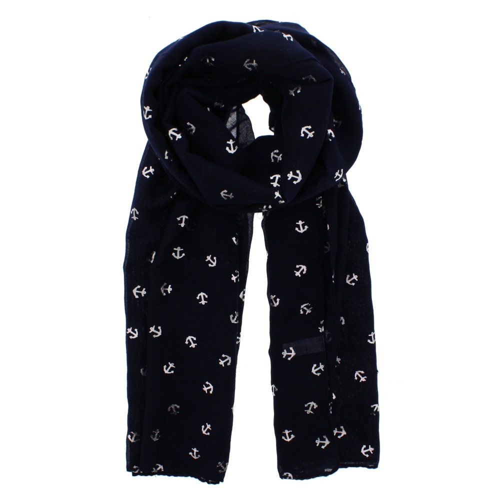 Zac's Alter Ego - Navy Blue Foil Nautical Anchor Print Sjaal - Blauw